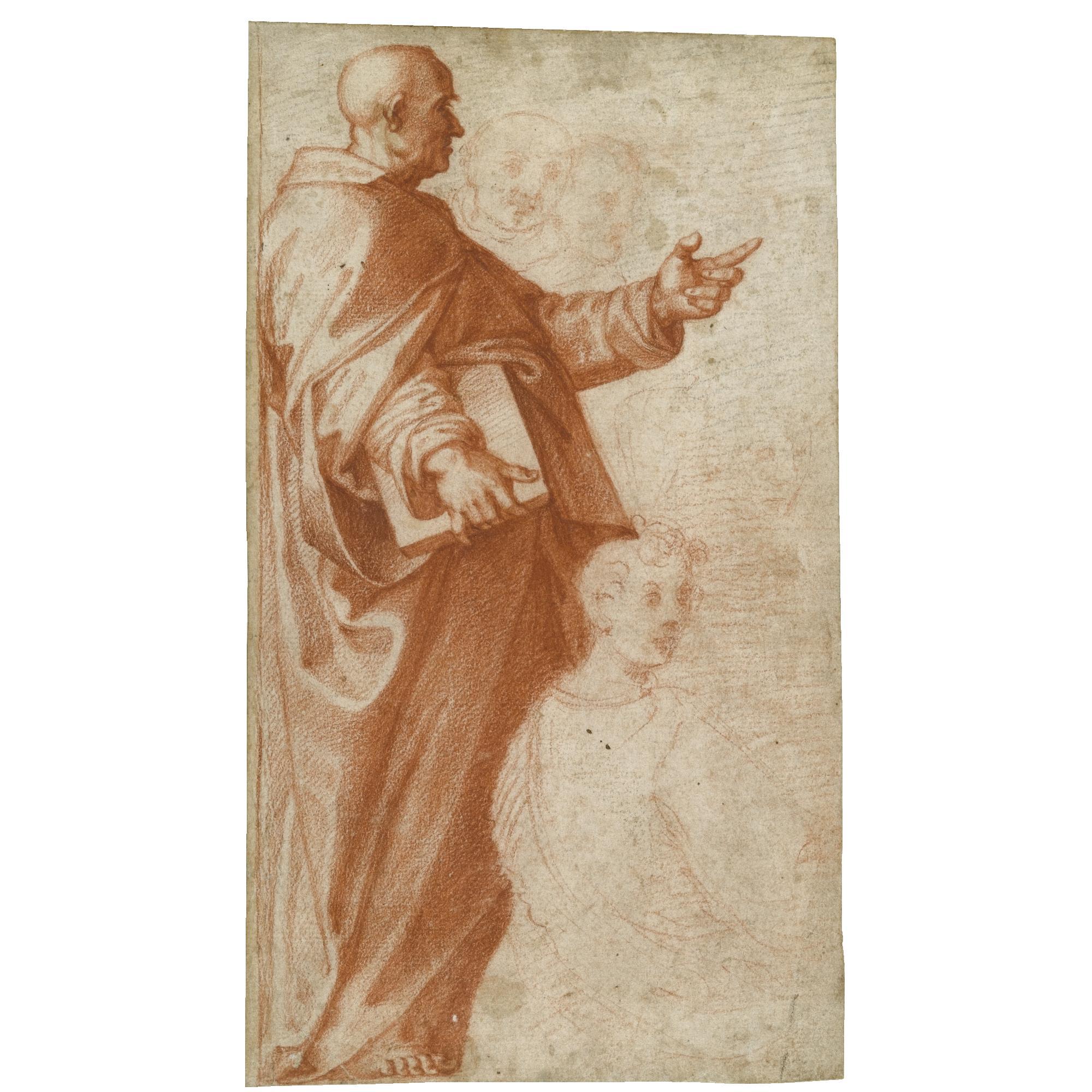 Baccio Bandinelli - Profile Study Of A Standing Saint Holding A Book, With Subsidiary Studies Of Three Additional Figures