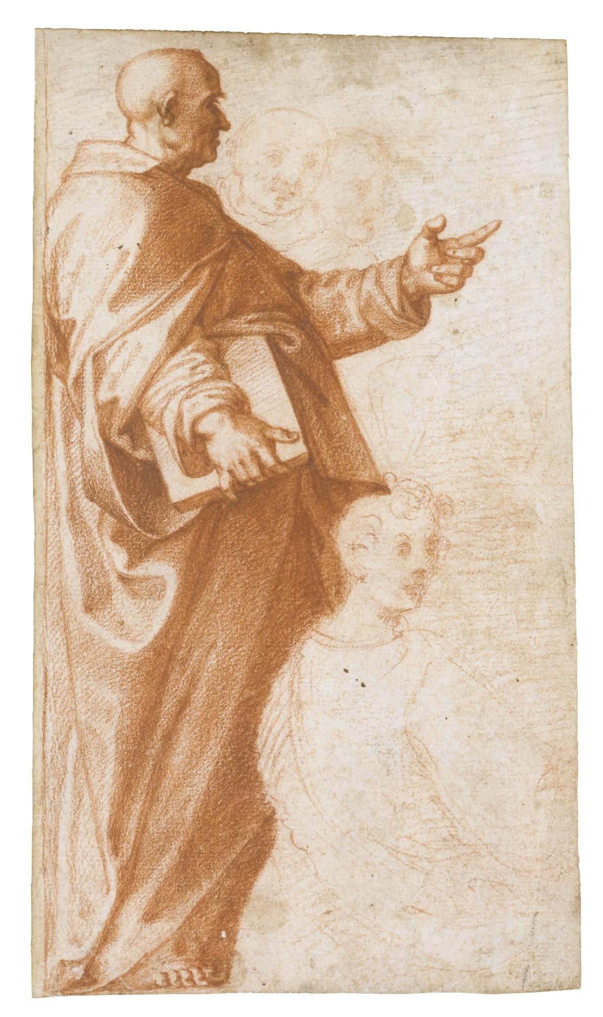 Baccio Bandinelli - Profile Study Of A Standing Saint Holding A Book, With Subsidiary Studies Of Three Additional Figures