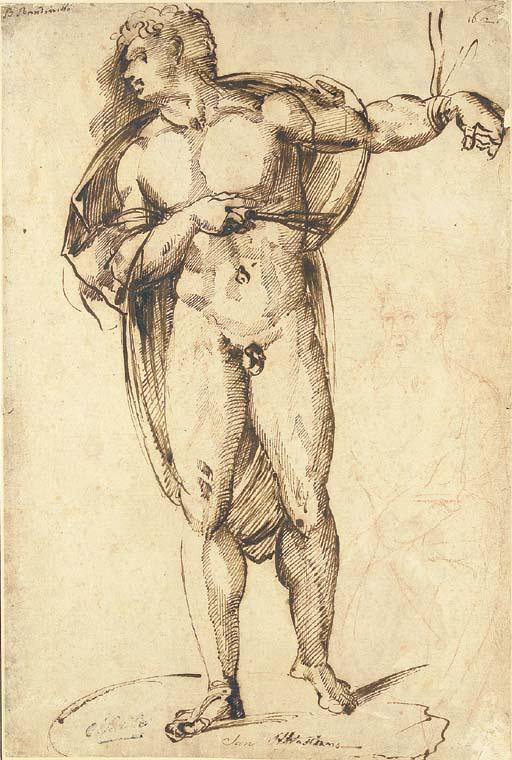 Baccio Bandinelli - Saint Sebastian, with a study of a bearded figure, three-quarter-length
