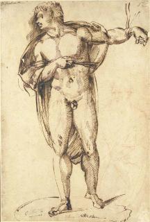 Baccio Bandinelli - Saint Sebastian, with a study of a bearded figure, three-quarter-length
