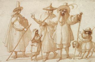 Baccio del Bianco - A group of elegantly dressed figures with two children and a dog