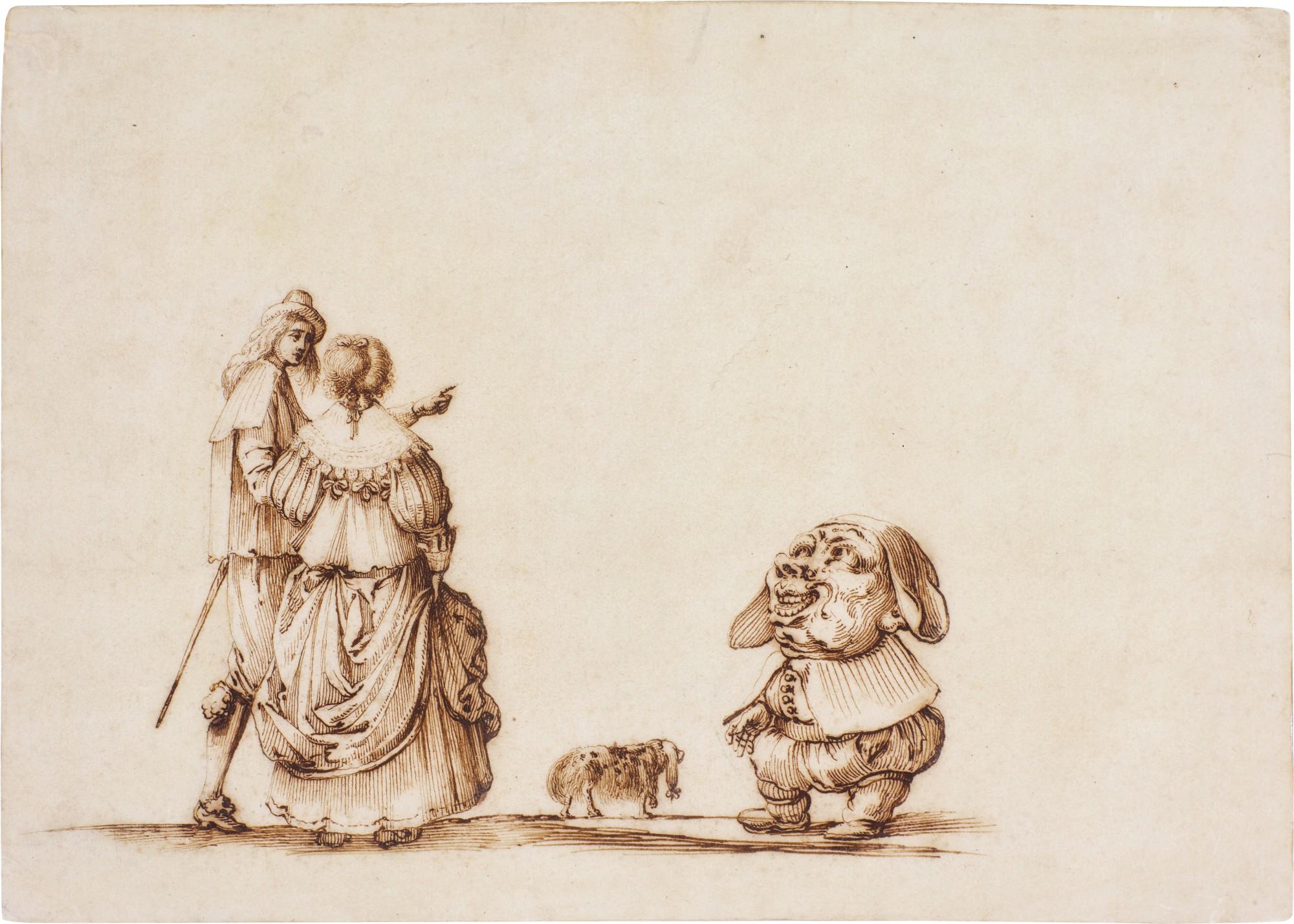 Baccio del Bianco - An Elegant Couple with a Dwarf, walking their dog
