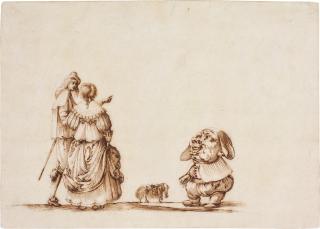 Baccio del Bianco - An Elegant Couple with a Dwarf, walking their dog