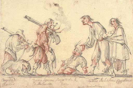 Baccio Del Bianco - Caricature of the artist returning from the wars to be greeted by the painter Francesco Furini (1604-1645)