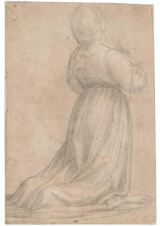 Baccio Della Porta - A kneeling woman praying, in profile to the right