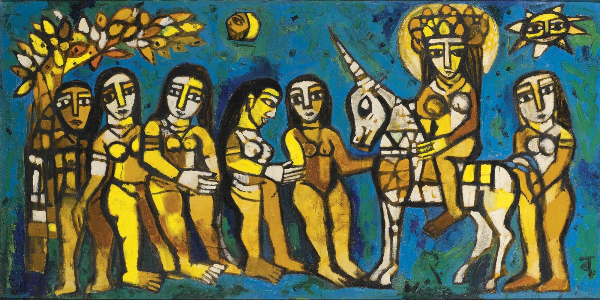 Badri Narayan - Untitled (Parvati On Unicorn With Attendants)