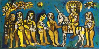 Badri Narayan - Untitled (Parvati On Unicorn With Attendants)