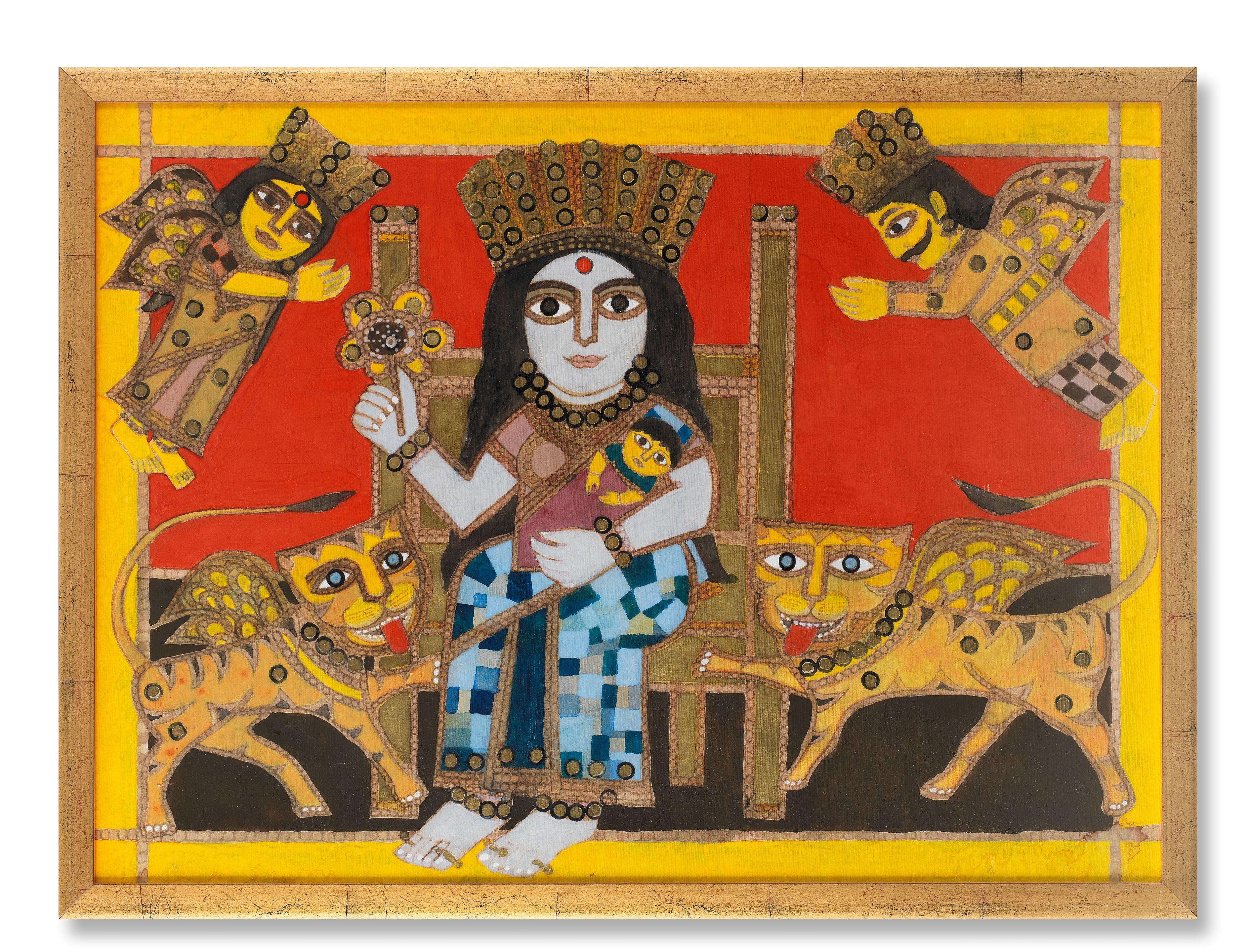 Badri Narayan - Untitled (Parvati With Child, Surrounded By Yalis And Deities)