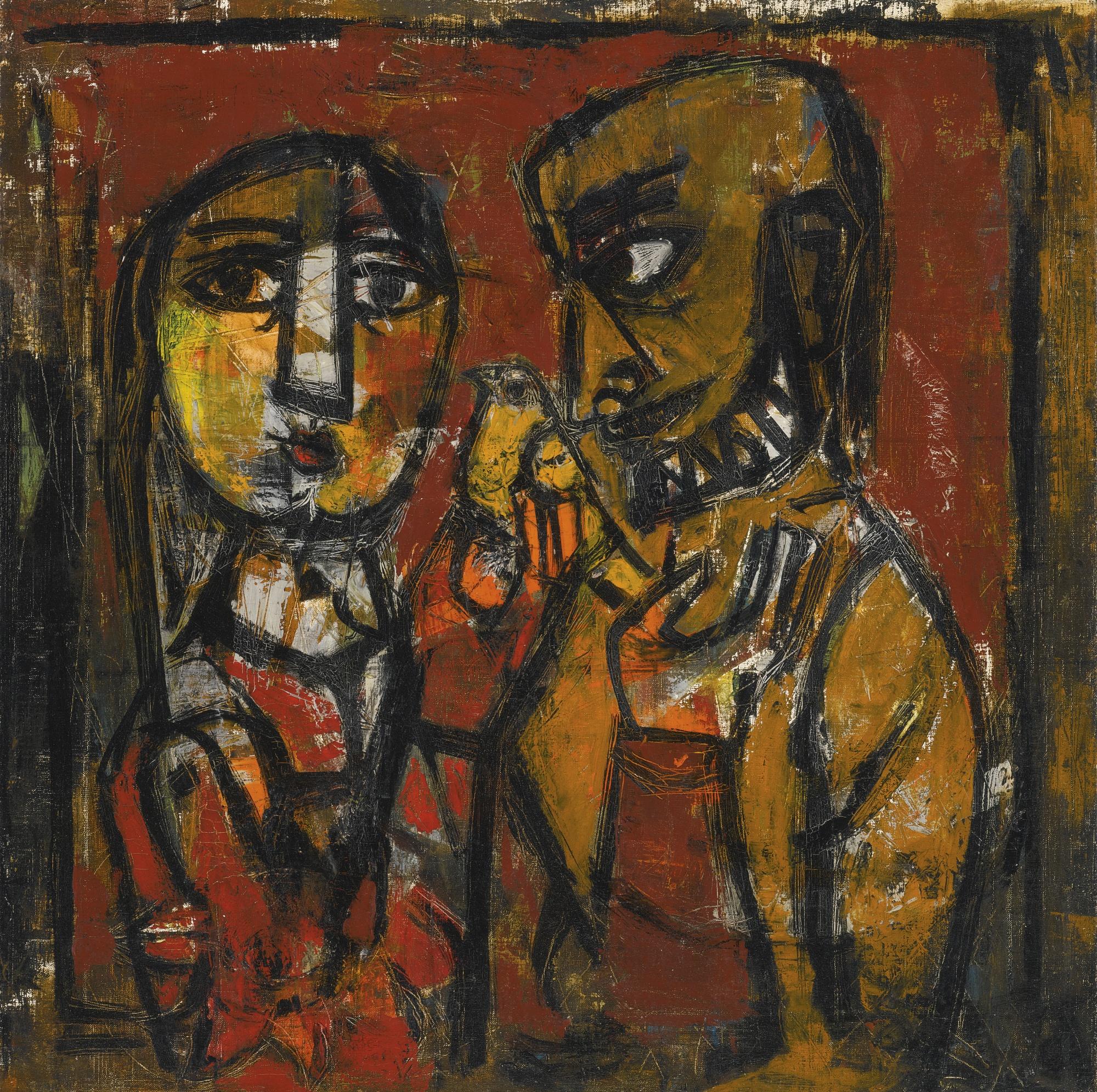 Badri Narayan - Untitled (Woman And Man With Bird)