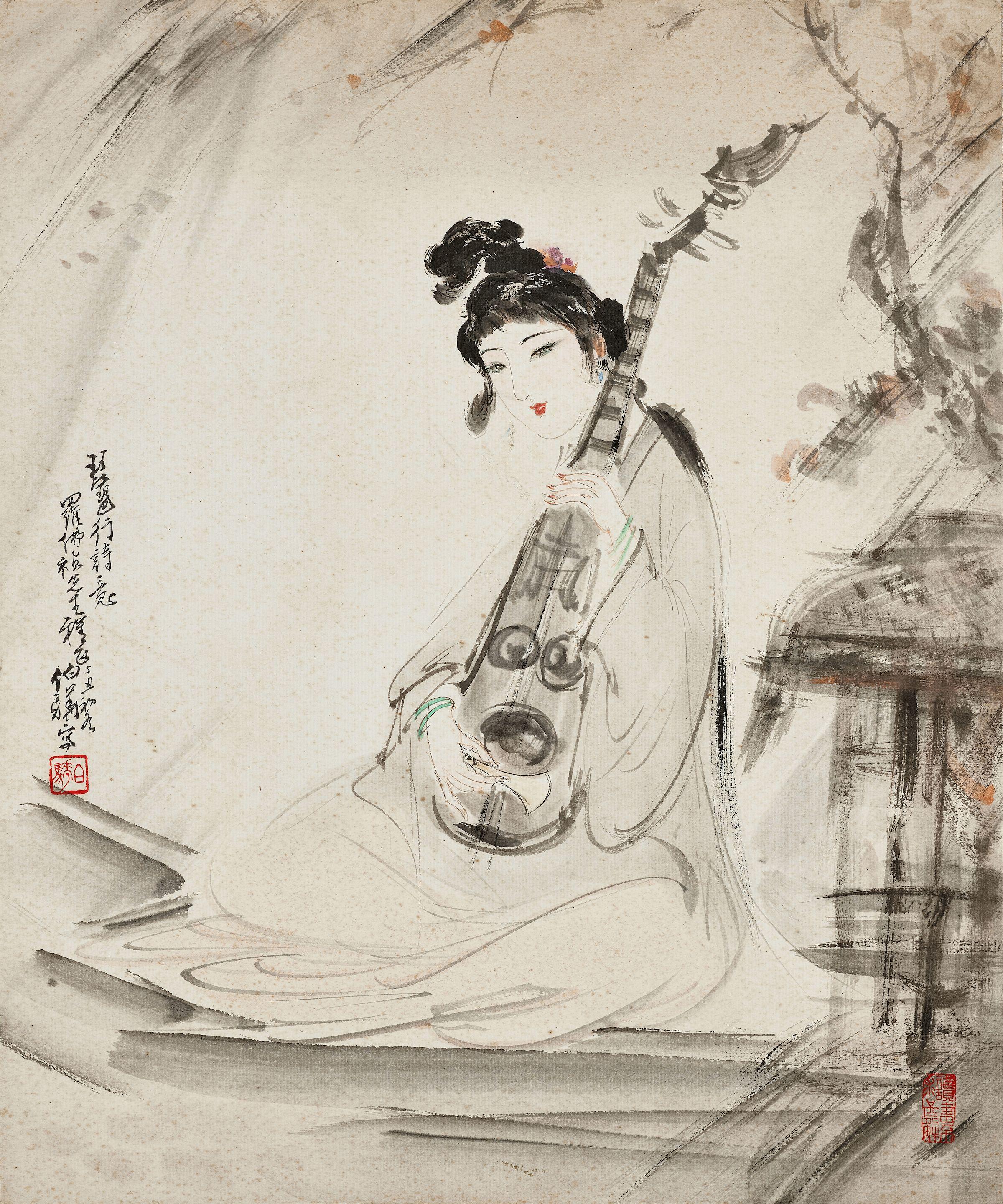 Bai Bohua - Lady Playing Pipa, 1997