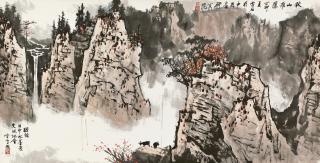 Bai Xueshi - The Waterfall in Autumn Mountain