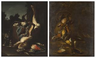 Baldassare De Caro - A Dead Hare With Birds, A Landscape Beyond; And Dead Birds, A Landscape Beyond