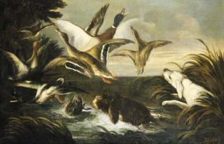 Baldassare De Caro - Cani all\'inseguimento di selvaggina di penna