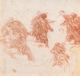 Baldassare Franceschini, Called Il Volterrano - Studies of a kneeling man, a man with arms outspread and an angel and a putti (recto); Studies of a kneeling man (verso)