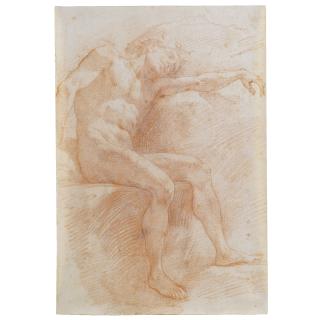 Baldassare Franceschini - A Male Nude Sleeping, Seated And Resting Against A Rock