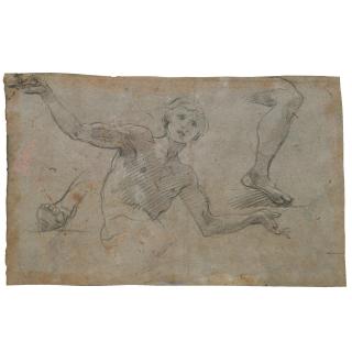 Baldassare Franceschini - A Sheet Of Studies: A Male Figure, Half Length, His Arms Outstreched, And Separate Studies Of A Left Leg And Right Foot