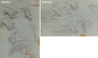 Baldassare Franceschini - Des études de mains, avec une étude de draperie (recto); Des études de draperies autour de mains (verso)
