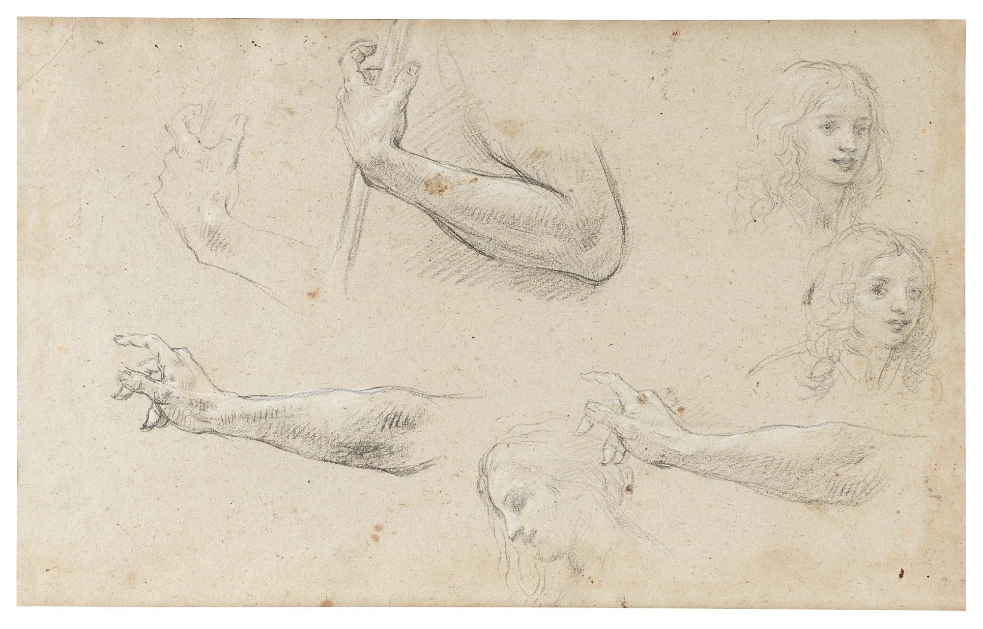 Baldassare Franceschini - Recto: Studies Of A Hand Holding A Staff, Two Studies Of The Head Of A Young Man And A Woman In Profile Verso: Studies Of A Young Boy, With Subsidiary Studies Of Two Hands