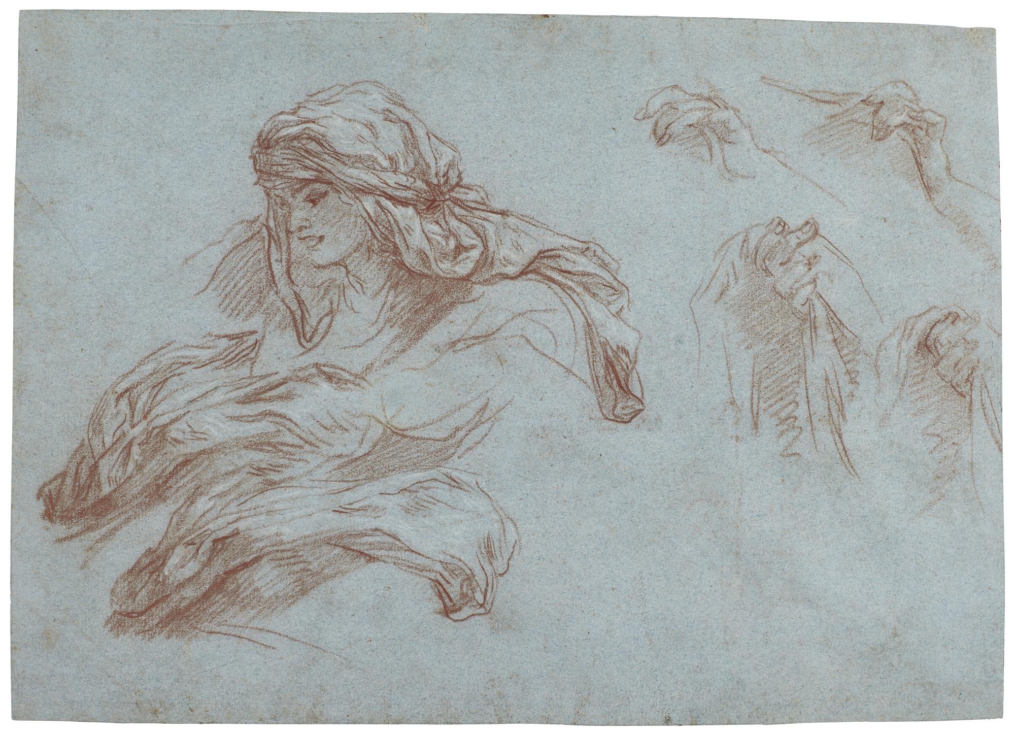 Baldassare Franceschini - Recto:  Study Of The Head Of A Veiled Woman And Separate Studies Of Hands Holding Drapery Verso:  Studies Of Arms And A Hand