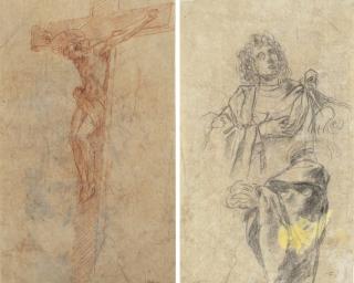 Baldassare Franceschini - The Crucifixion (recto); Study of a male figure, half-length and a subsidiary study of his arm (verso)