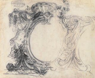 Baldassarre Franceschini, Il Volterrano - Studies of two variations of a cartouche ( recto ); further studies of oval cartouches ( verso )