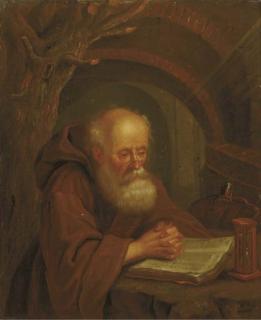 Balthasar Beschey - A hermit reading by a vaulted grotto