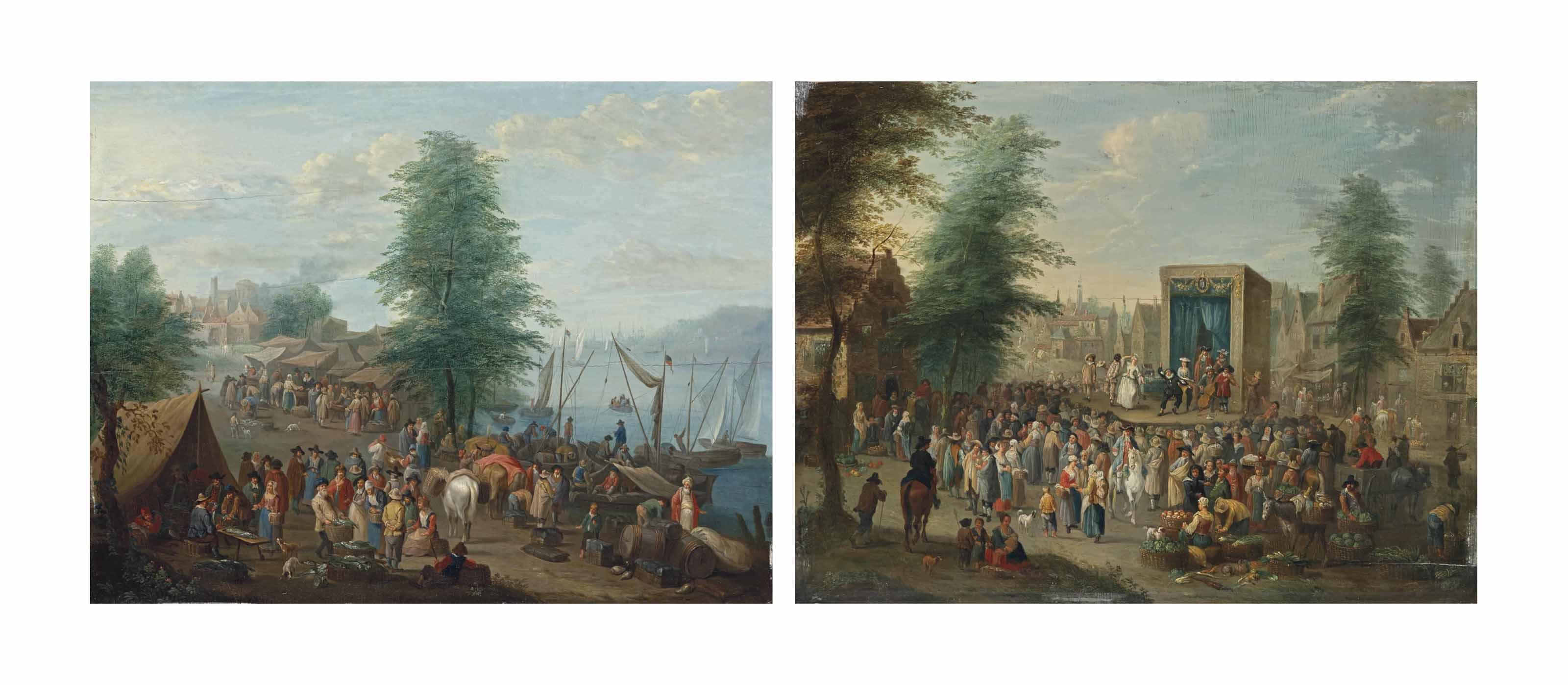 Balthasar Beschey - Le marché aux poissons; et  La Commedia dell\'Arte