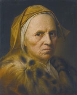 Balthasar Denner - Portrait Of An Old Lady Wearing A Fur Trimmed Coat