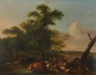 Balthasar Paul Ommeganck - A cattle drover resting with his herd