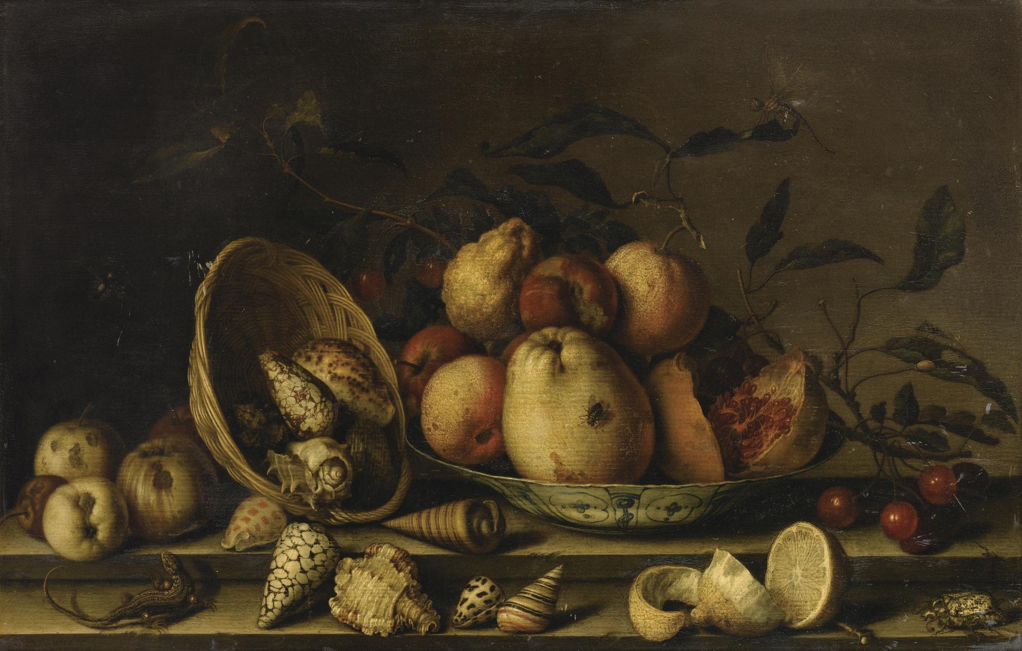 Balthasar Van Der Ast - Still Life With Basket Of Shells, A Plate With Fruits And Insects