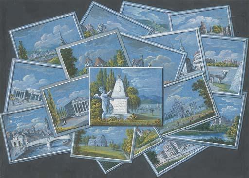 Balthasar Wigand - A trompe-l\'oeil with seventeen drawings of Viennese monuments
