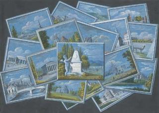 Balthasar Wigand - A trompe-l\'oeil with seventeen drawings of Viennese monuments