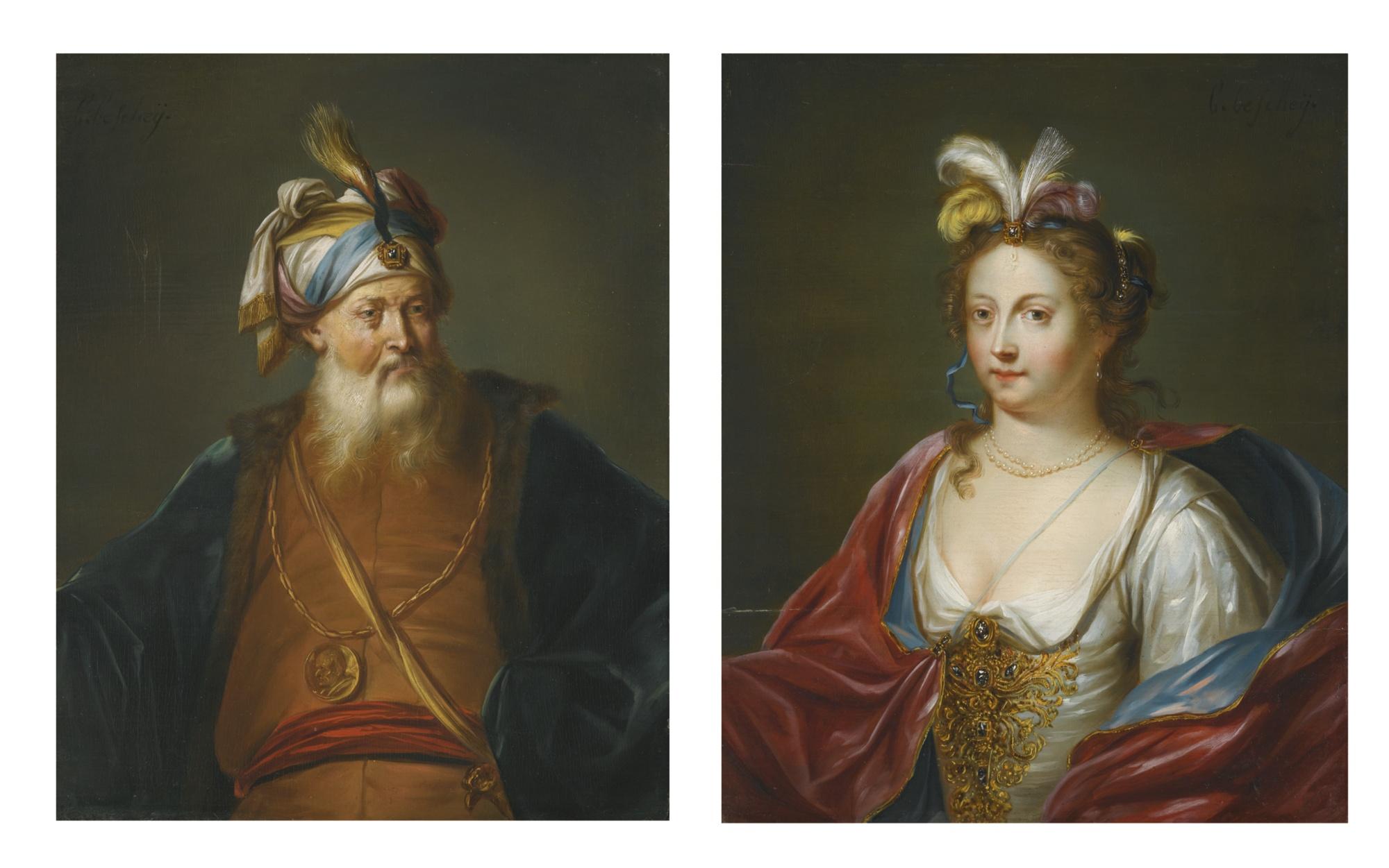 Balthazar Beschey - A Turbaned Man In Oriental Dress; A Lady In Oriental Dress
