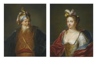 Balthazar Beschey - A Turbaned Man In Oriental Dress; A Lady In Oriental Dress