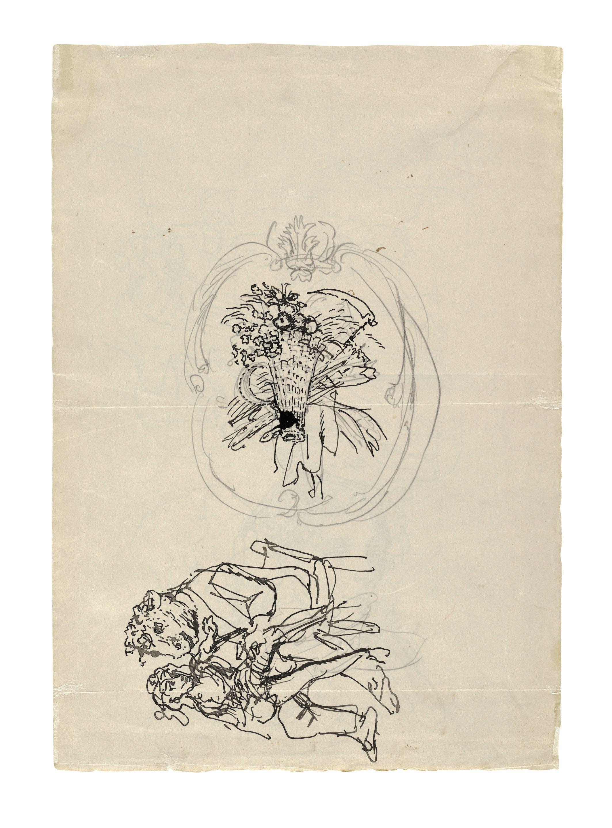 Balthus - Minotaure et jeune fille; projet de blason (recto); Sans titre (verso)