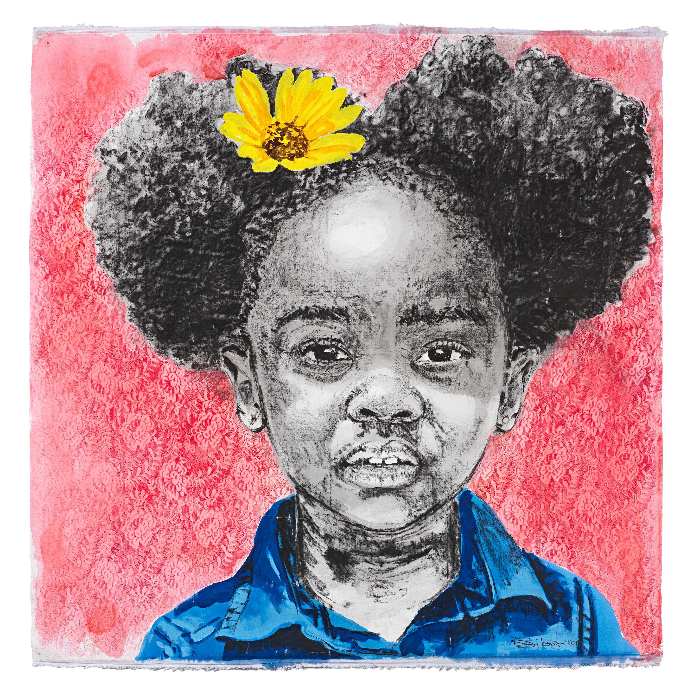 Bambo Sibiya - Portrait of a girl with yellow flower