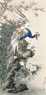 Bao Shaoyou - Peacock By Spring Blossoms
