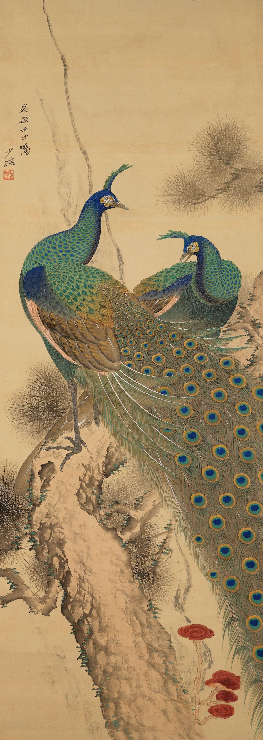 Bao Shaoyou - Two Peacocks and Pine Tree