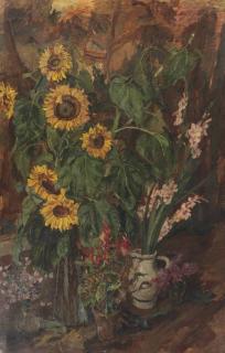 Barbara Elisabeth van Houten - A Still Life With Sunflowers And Gladioli