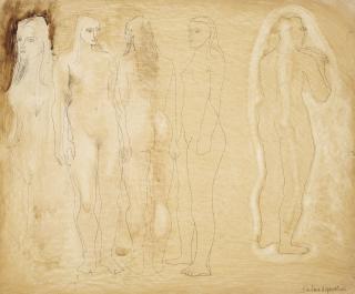 Barbara Hepworth - Group Of Figures And Head (Burnt Umber)