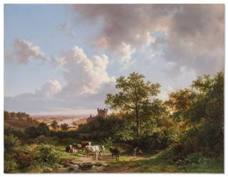 Barend Cornelis Koekkoek - A panoramic landscape with a view on the Middle-Rhine with a castle