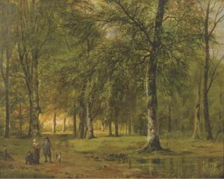Barend Cornelis Koekkoek - A view of a park with figures