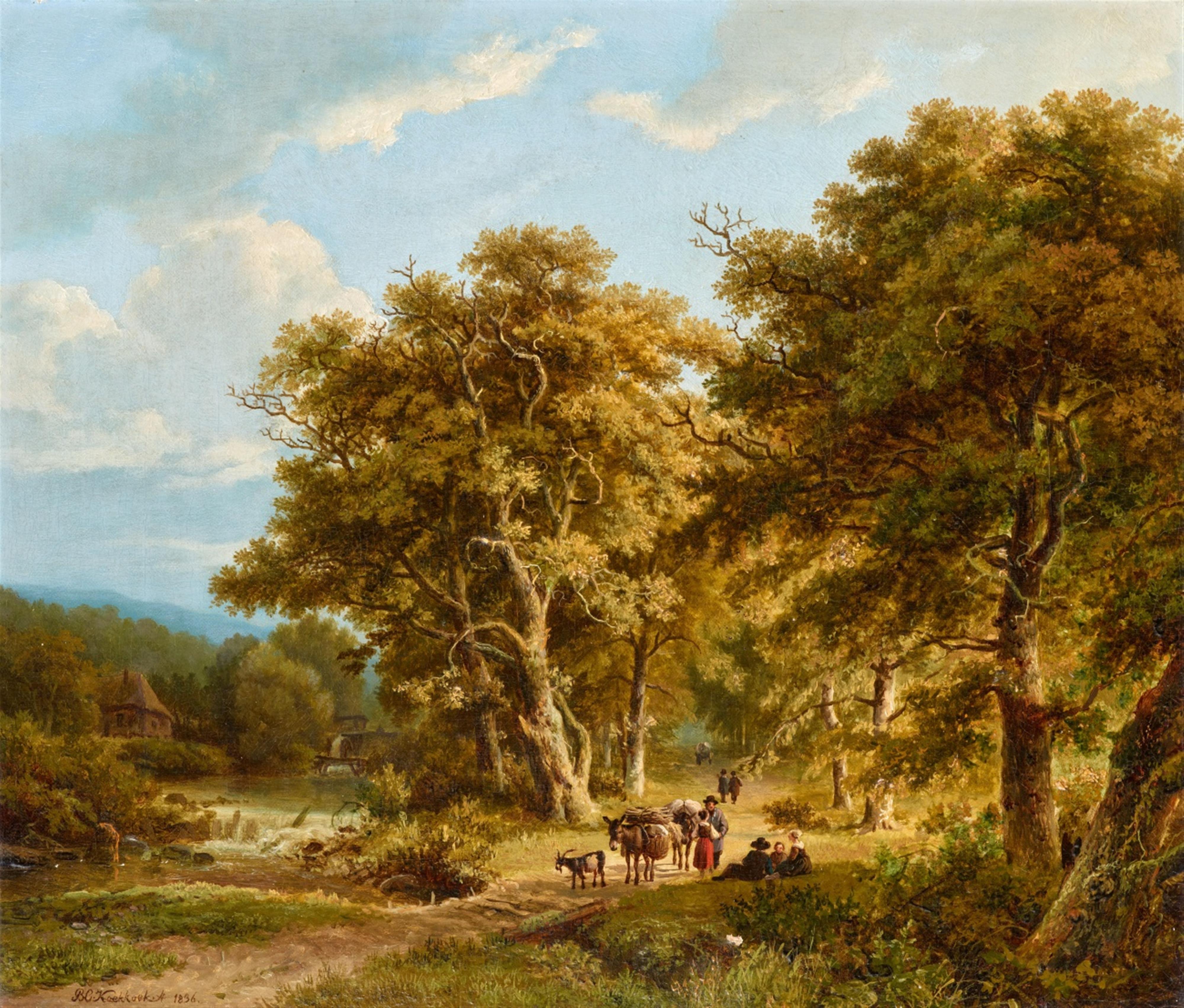 Barend Cornelis Koekkoek - Bewaldete Landschaft mit Bauern