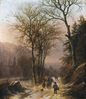 Barend Cornelis Koekkoek - Dutch figures On A Winter Road