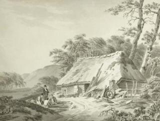 Barend Cornelis Koekkoek - Harvesters resting near a shed