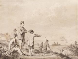 Barend Cornelis Koekkoek - Landschaft mit Fischern am Meeresstrand