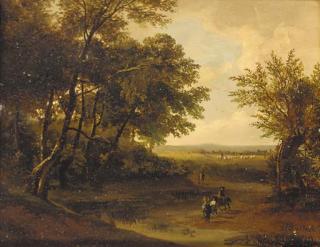 Barend Cornelis Koekkoek - Travellers in a wooded landscape