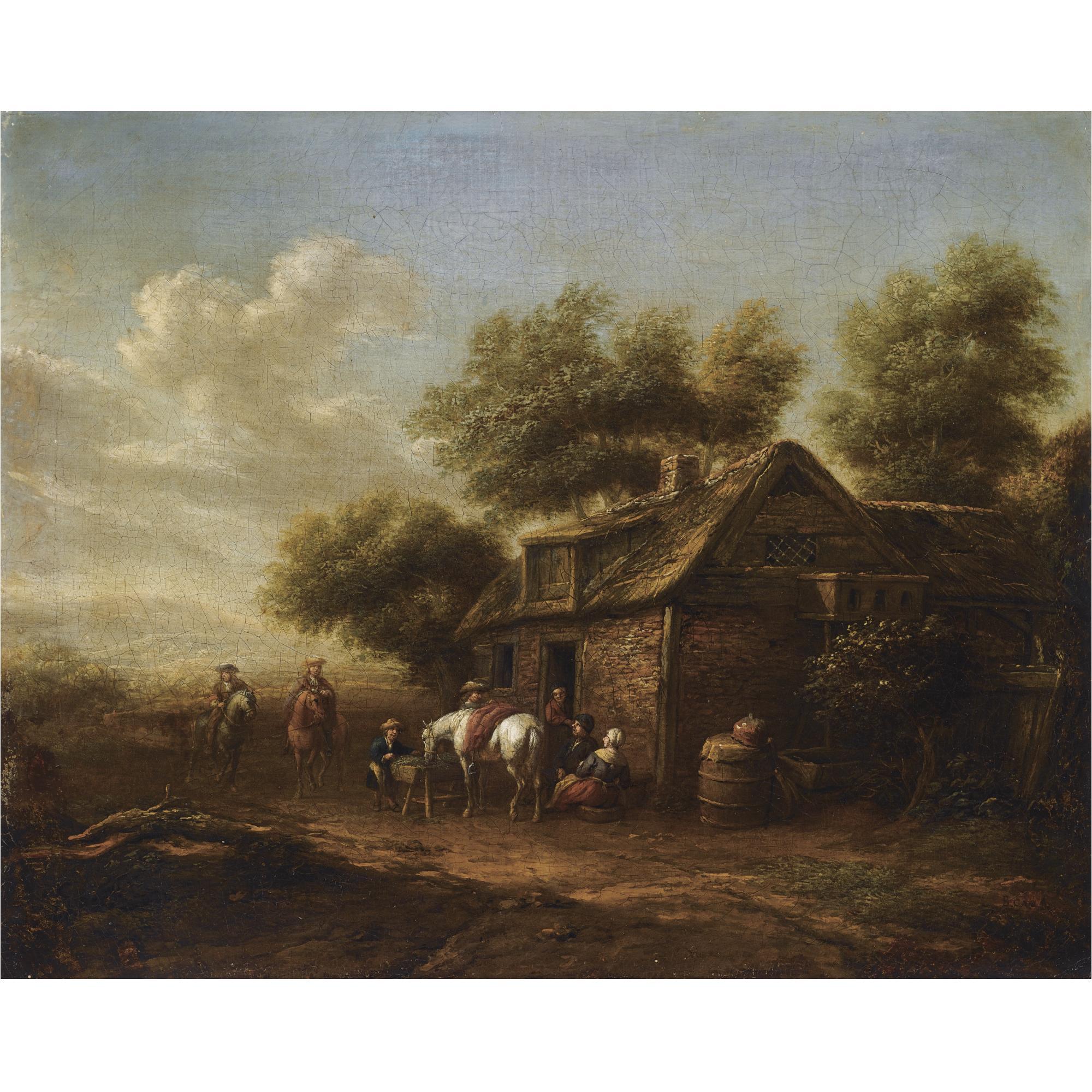 Barent Gael - A Dune Landscape With Travellers Resting Outside An Inn