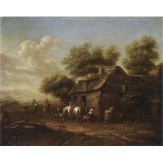 Barent Gael - A Dune Landscape With Travellers Resting Outside An Inn