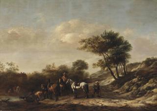 Barent Gael - A Landscape With Riders And Travellers By A River